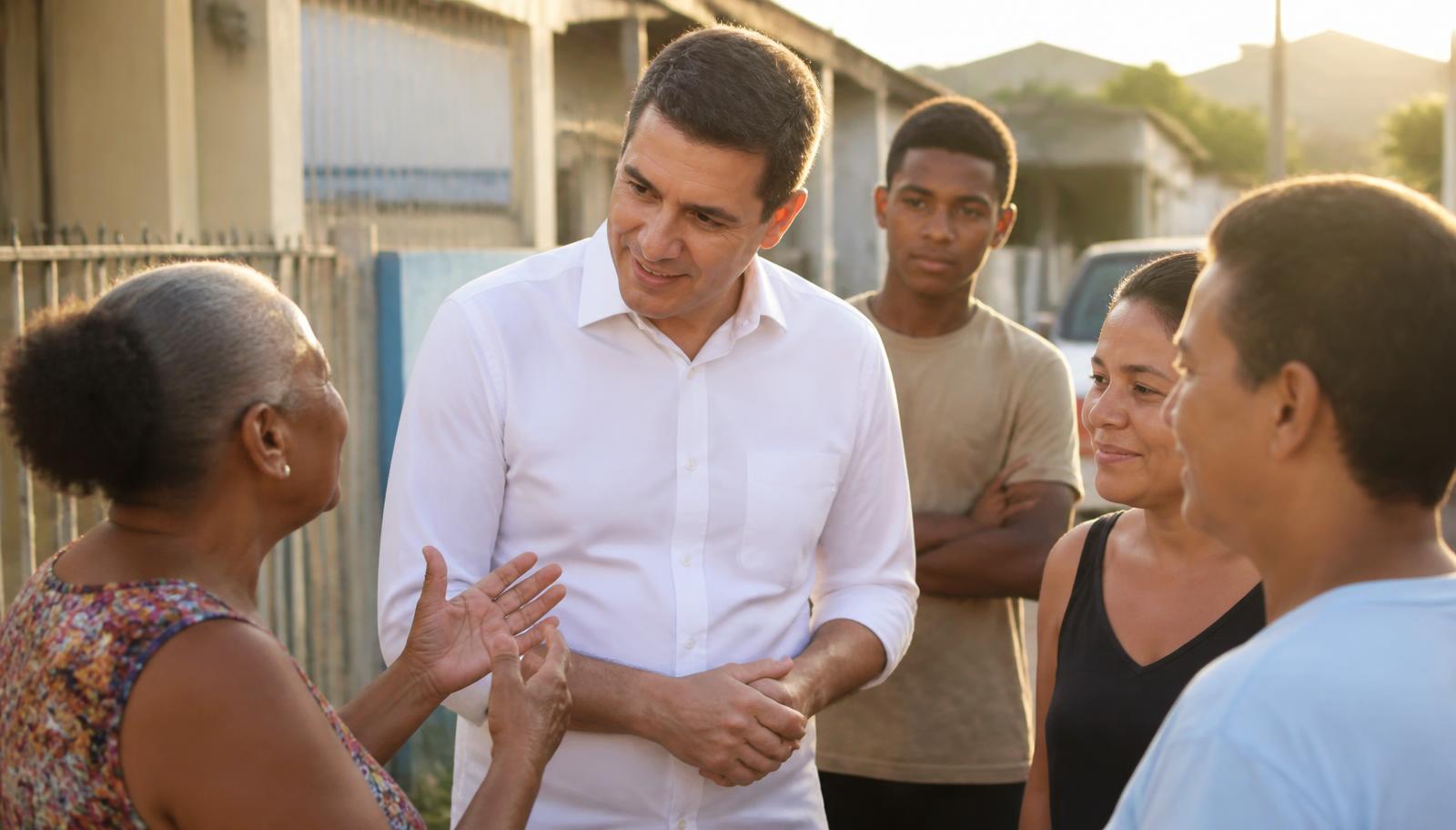 Representante conversando com cidadãos na rua